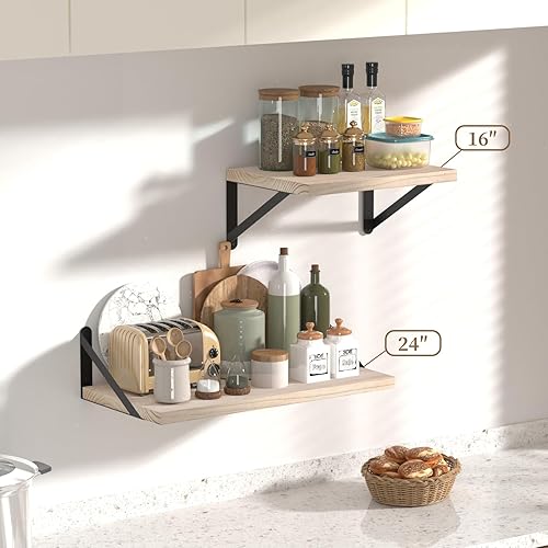 Miniatura 7 de SAUMONIERES Estantes flotantes de pared para dormitorio, baño, sala de estar, madera montada en la pared, amplio almacenamiento profundo, estantes