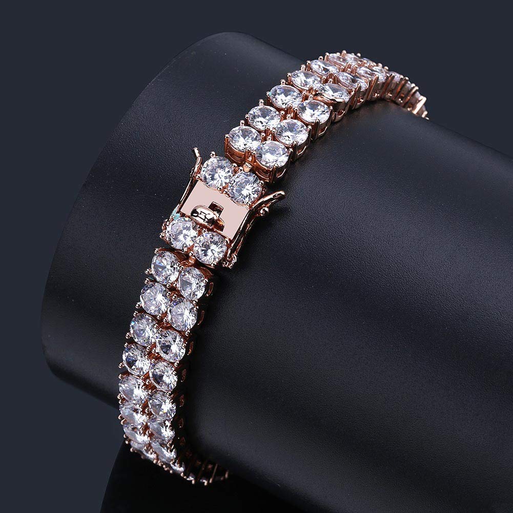 18K Gold Moissanit Doppelrunde Tennisarmband ， 8 Zoll Länge ， Atemberaubendes Schmuckgeschenk für Männer