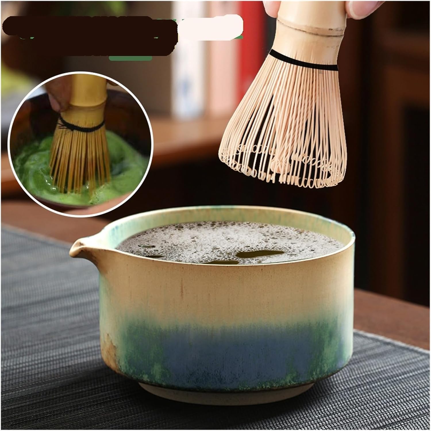 4PCS Matcha Set With Ceramic Bowl Whisk Teaspoon Tea Sets Tools Accessories(Green 4pcs)