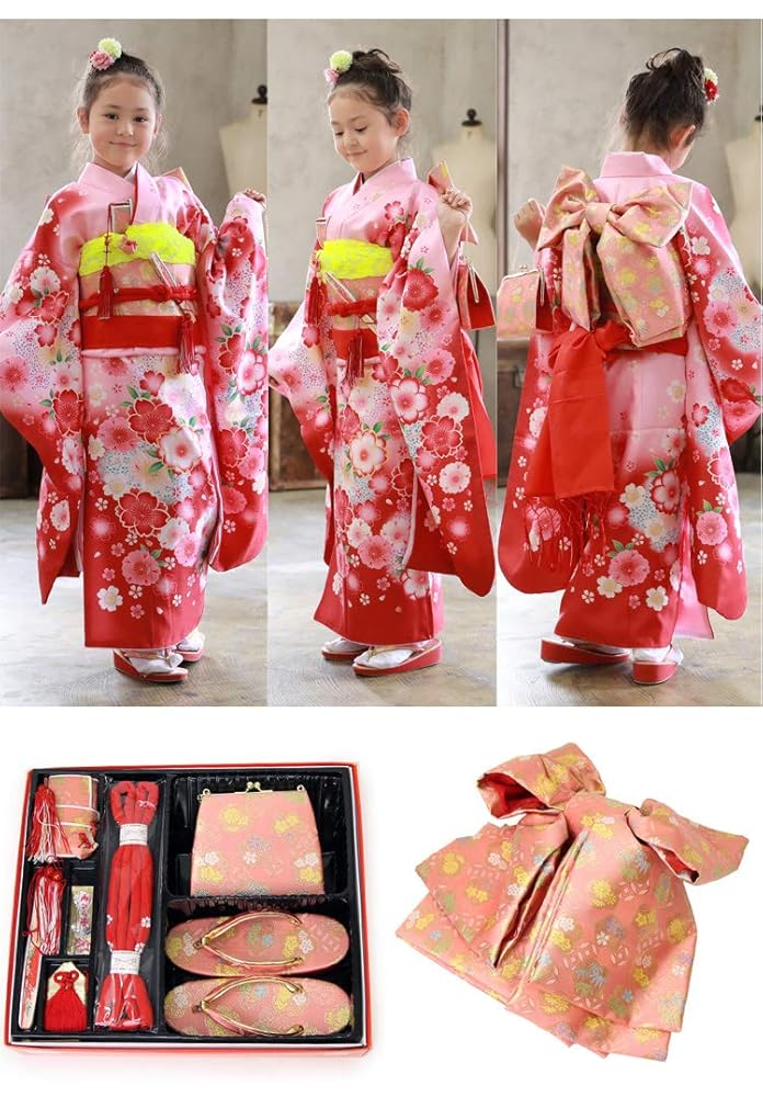 正絹☆レア＆本格的な回廊文様の絵羽に視線釘付け☆5歳から小柄な7歳七五三用祝い着 Amazon | [ブリリアントピース] 七五三 着物 7歳 フルセット 七