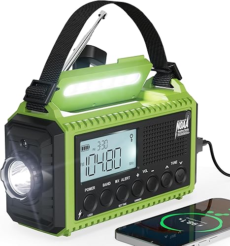 Miniatura 13 de Radio de Emergencia 12000, Radio Meteorológica NOAA con AM/FM/NOAA/SW, Radio Operada por Batería SOS, Radio de Emergencia de Manivela Manual con 5