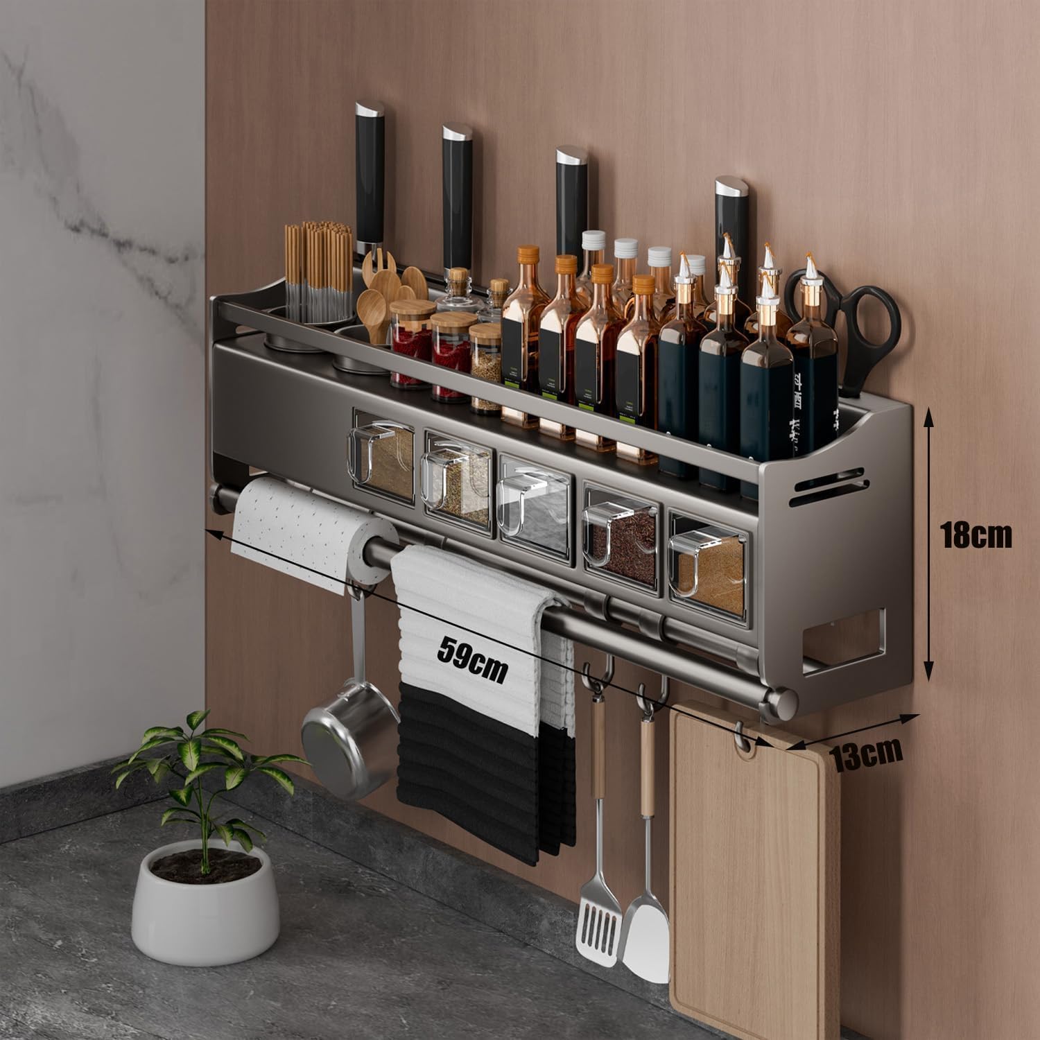 Portaspezie da Parete, Organizer Cucina in Metallo con Portautensili