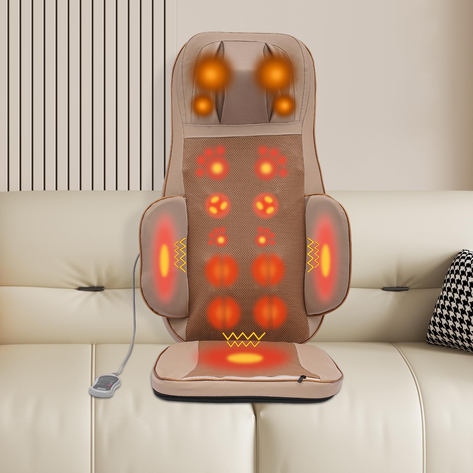 Alfombrilla de masaje para asiento de masaje, 220 V, 3 tipos de modo de masaje, asiento de compresión, masajeador eléctrico a 42 ℃ para espalda, cuello, hombros, saquitos de ajenjo