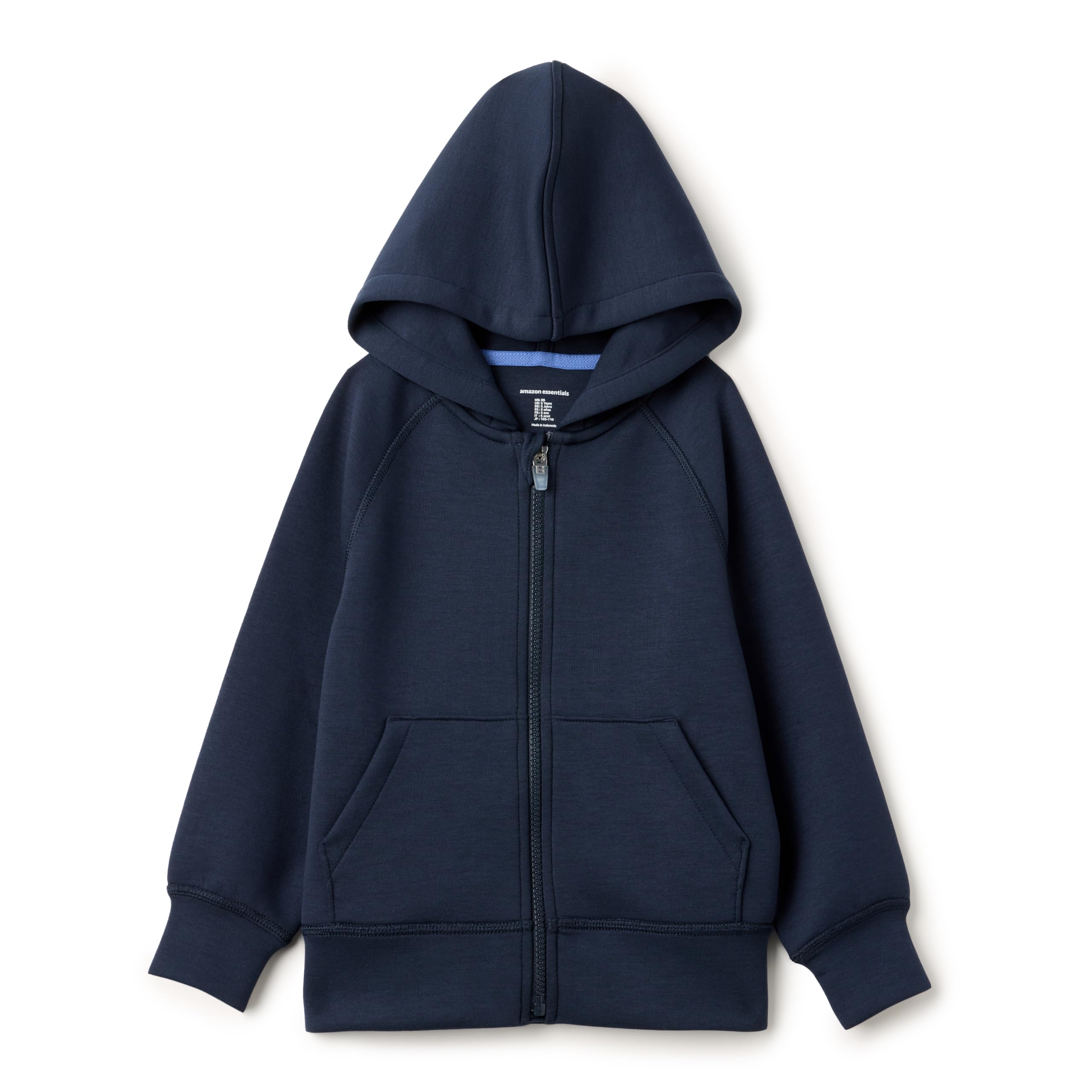 Amazon Essentials Boys' Active Sweat Relaxed-Fit Full Zip Hoodie with Thumb Holes, Navy, 5 Years