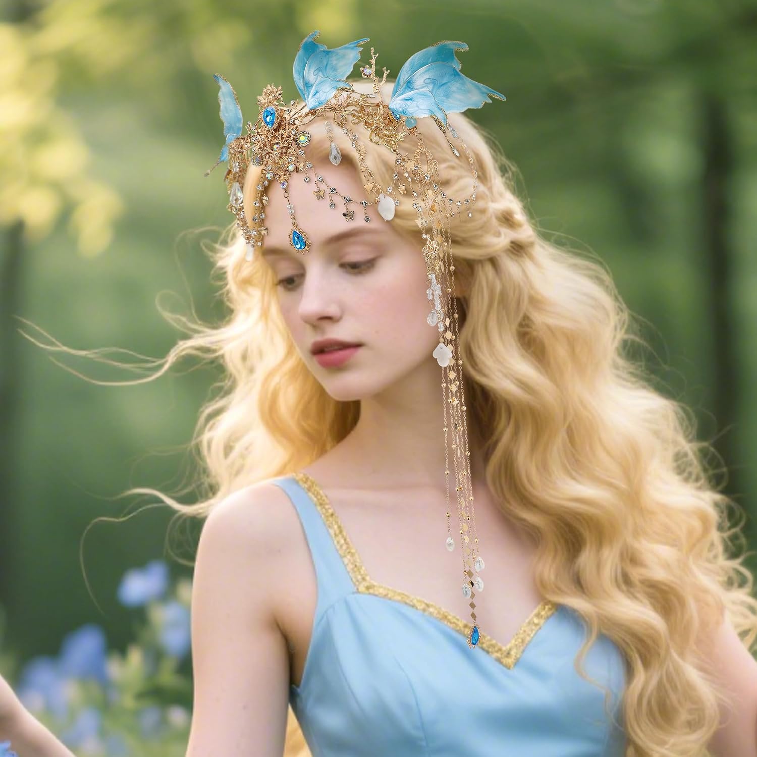 FRESHME Renfaire Fairy Elf Crown - Fairy Headpiece with Butterfly Wings Renaissance Cosplay Halloween Fantasy Accessories