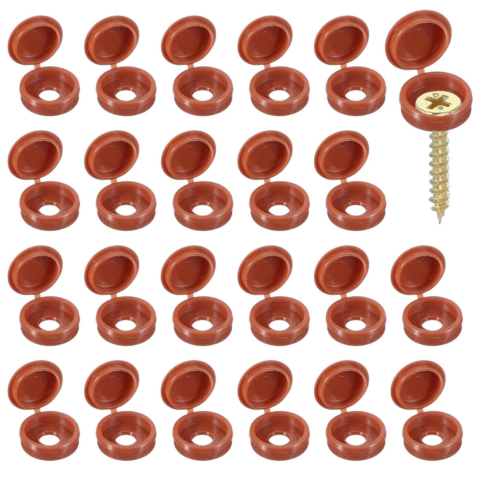 YELARXI Screw Snap Covers, Plastic Hinged Screw Cover Caps Shutter Screws Fold Snap Washer- Fitting for (Windows - Railings - Home Furniture - Cabinets) 6 mm & 100 Pack & Reddish Brown