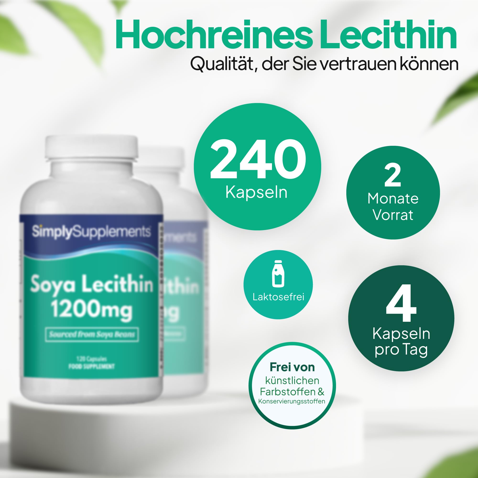 Lecithin 1200 mg Kapseln | Hochreines Sojalecithin | 240 Kapseln | GMP-zertifiziert & in Großbritannien hergestellt | Natürlich im Körper vorhanden | Essentielle Quelle für Phospholipide