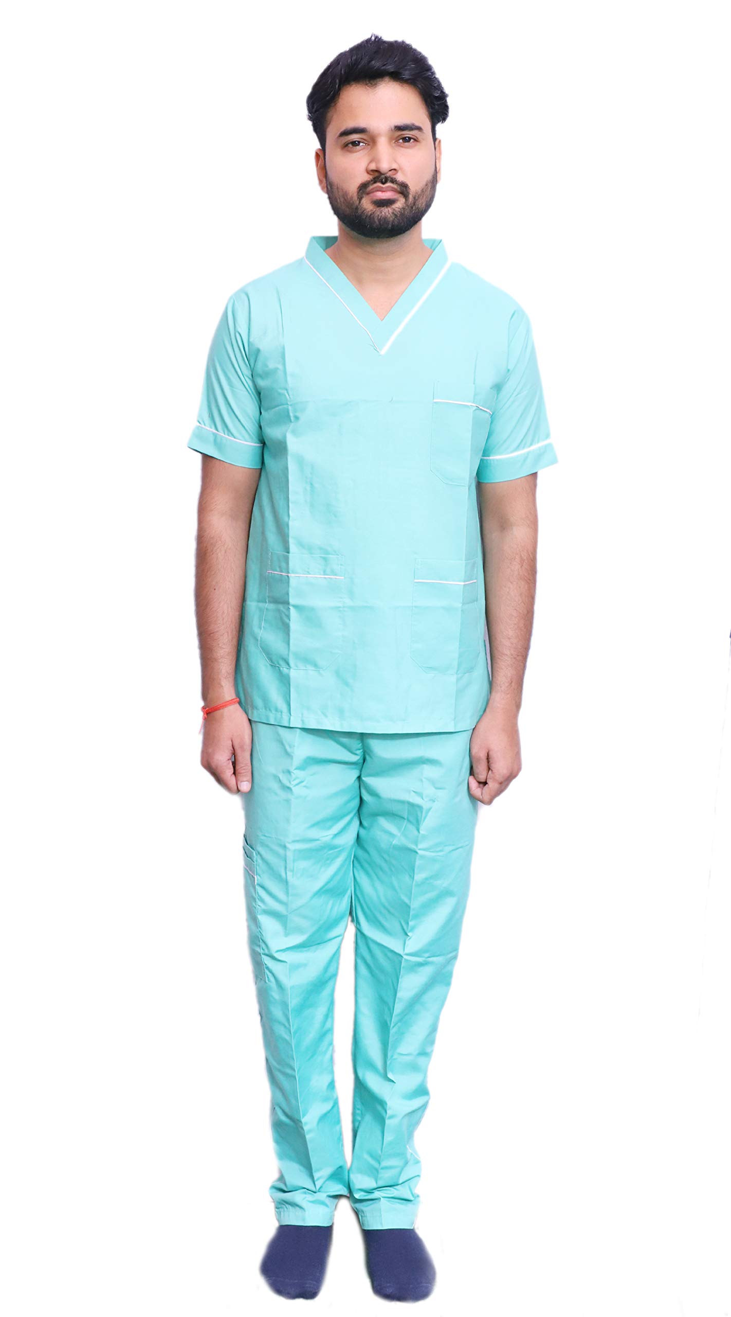 Primestore India Unisex Scrub Suit set with Piping V-Neck 3 Pocket Top and Cargo Type Trouser (36 small, Sea Green)-image-15