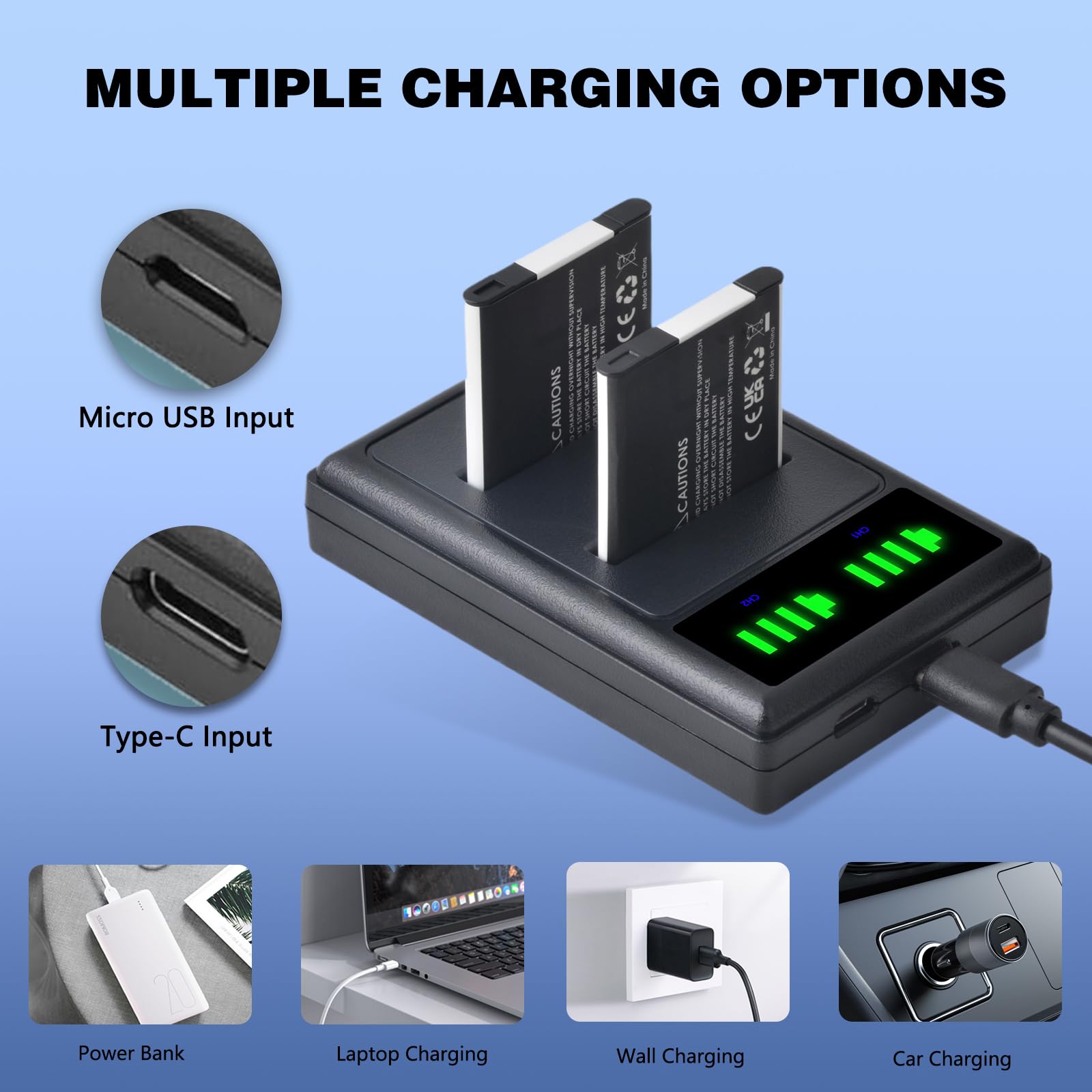 Pickle Power Lot de 2 batteries NP-BN1 et chargeur USB LCD pour Sony Cyber-Shot DSC-W800, DSC-WX220, DSC-W830, DSC-W810, Sony DSC-QX30, DSC-QX100, DSC-QX10
