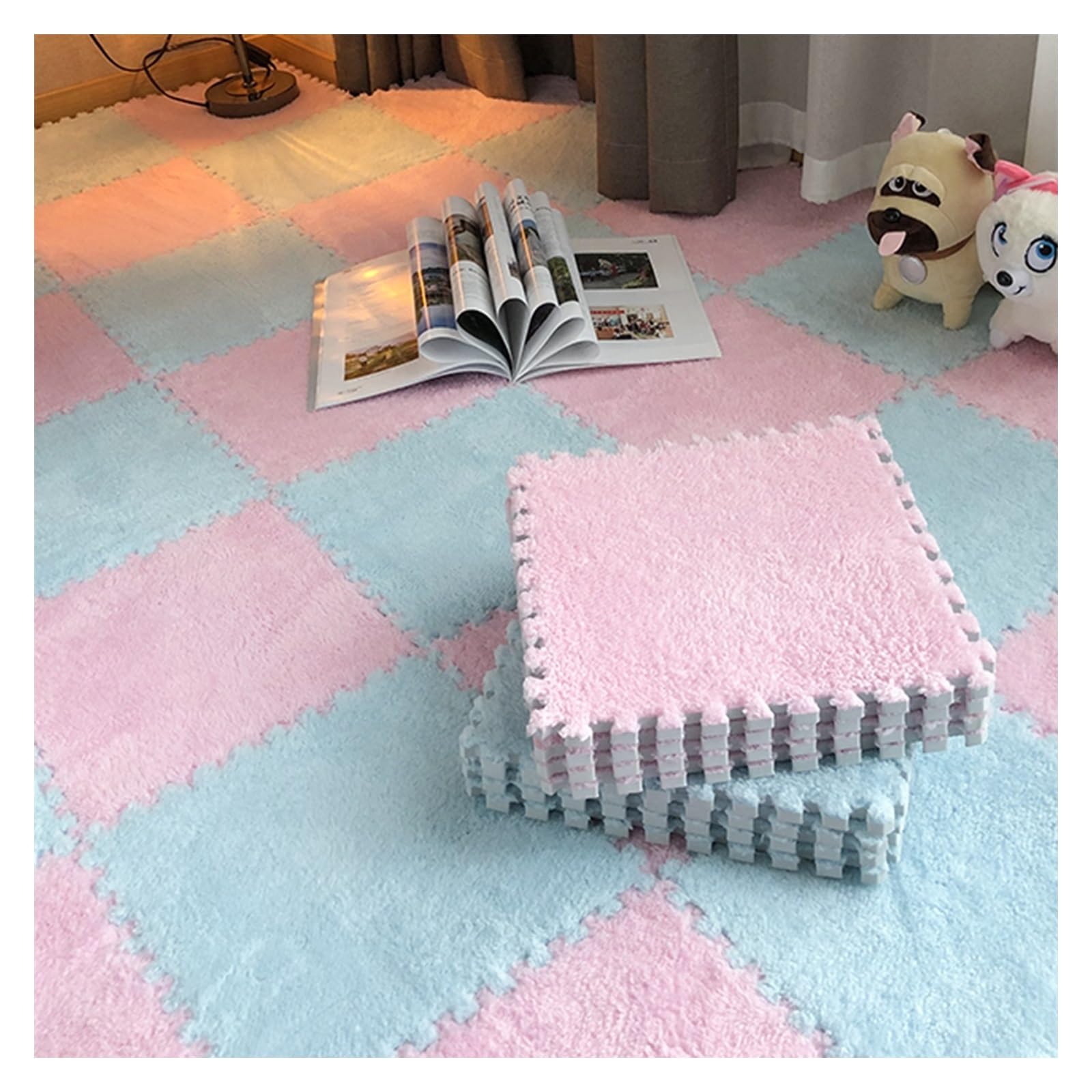 10 Pcs Interlocking Foam Carpet Tiles,Plush Foam Floor Tiles Dog Blanket 11.8