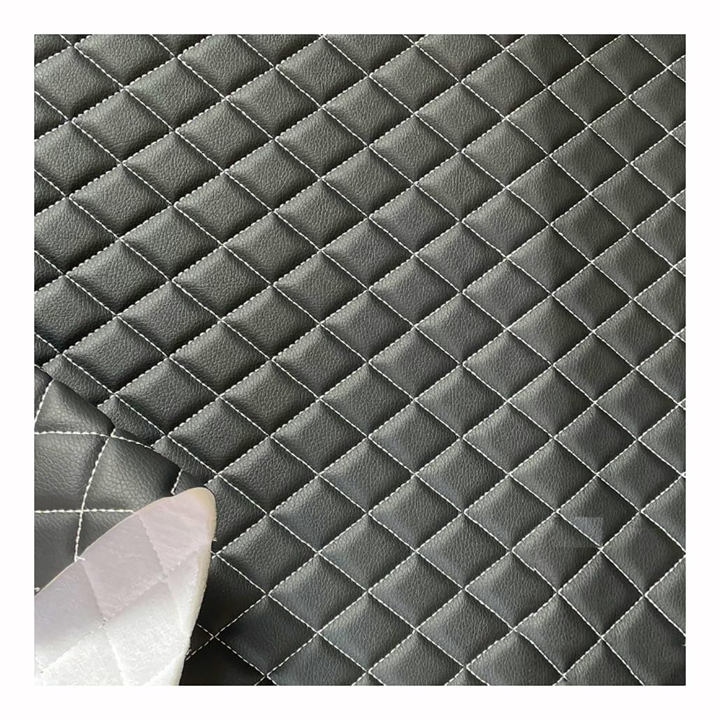 JNTFNE Faux Leather Fabric Quilted Diamond Stitch Padded Cushion Linen Wadding Interior Vehicle Upholstery Black(Black,1.6X1m)