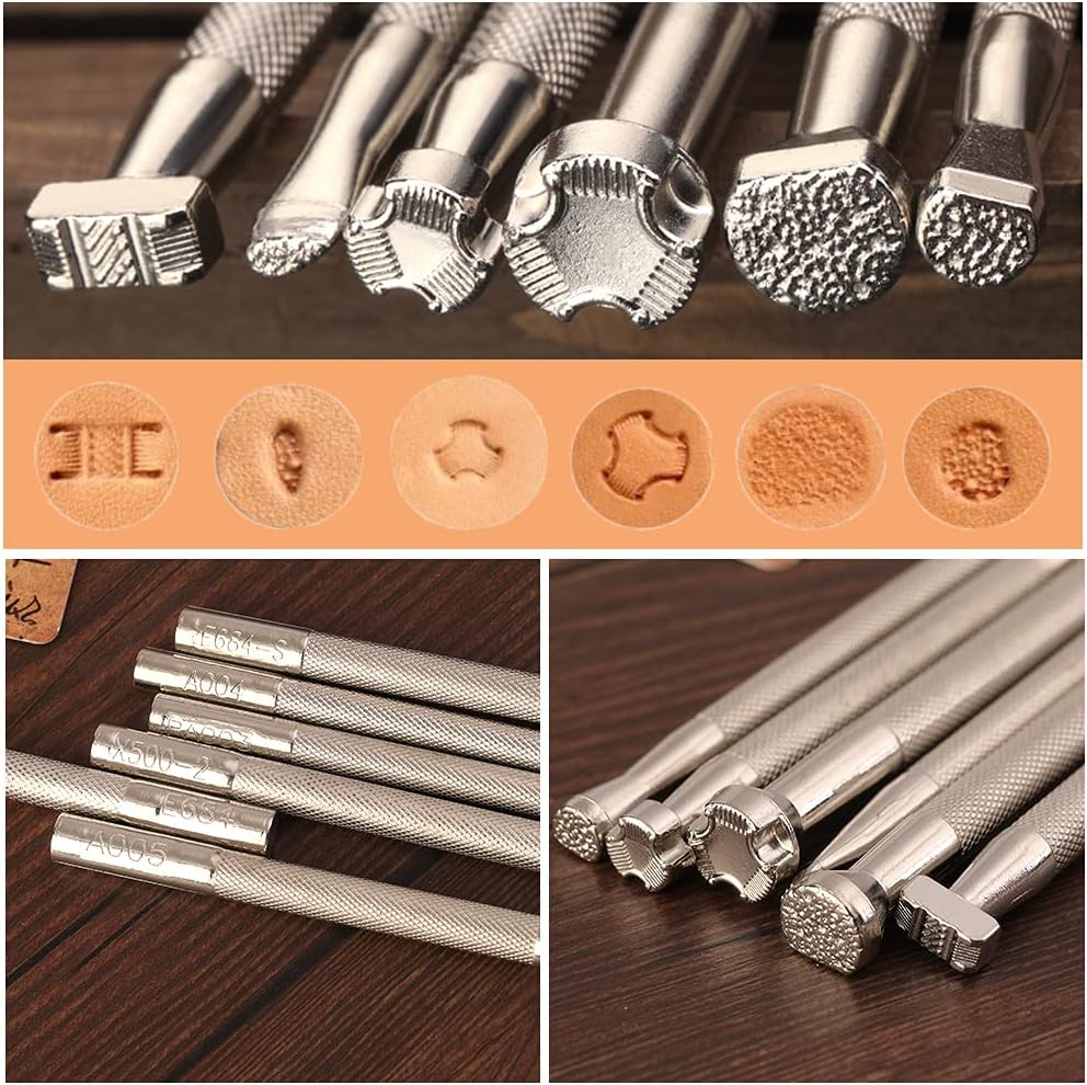 Leather Stamping Tools - Leather Carving Tool Kit, Saddle Making Tools Set, Swivel Knife, Leather Working Hammer, Cutting Knife, Wool Daubers, Frosted Strip for Leather Stamping, Carving