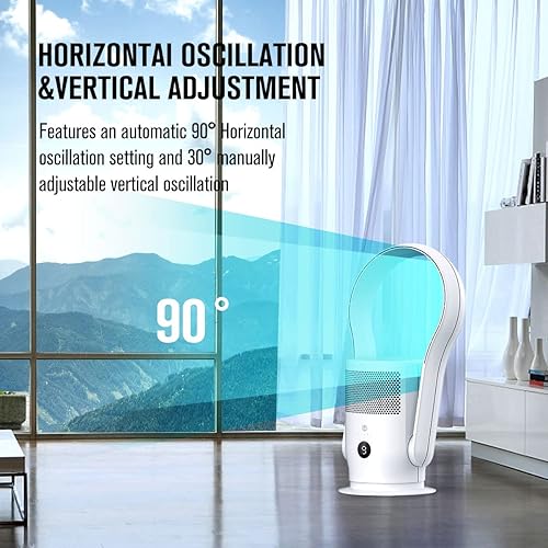 Miniatura 5 de ULTTY - Ventilador de torre sin aspas y purificador de aire, ventilador de torre oscilante de 90° con filtro HEPA, control remoto, táctil,