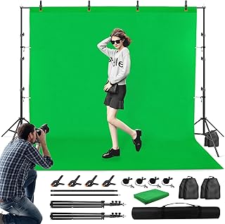 Telón de fondo verde con soporte, sistema de soporte de fotografía de 3 m con fondo de muselina cromada para estudio fotográfico y video