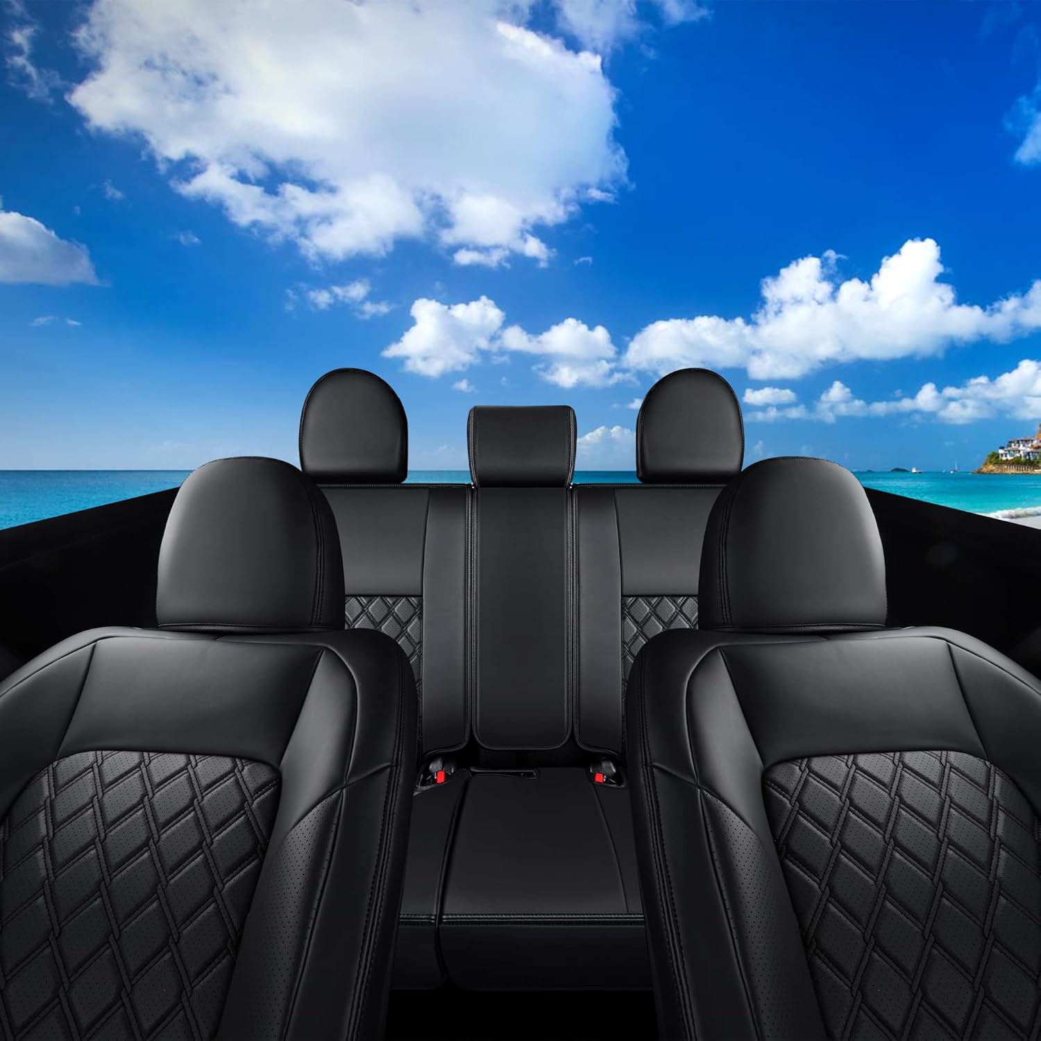 Huidasource Car Seat Covers Fit for Toyota RAV4, Full Coverage Waterproof Leather Seat Cushion Covers Full Set Fit for 2013-2018 Toyota Rav4 XLE LE XLE Premium Limited (Not for Hybrid, Black)