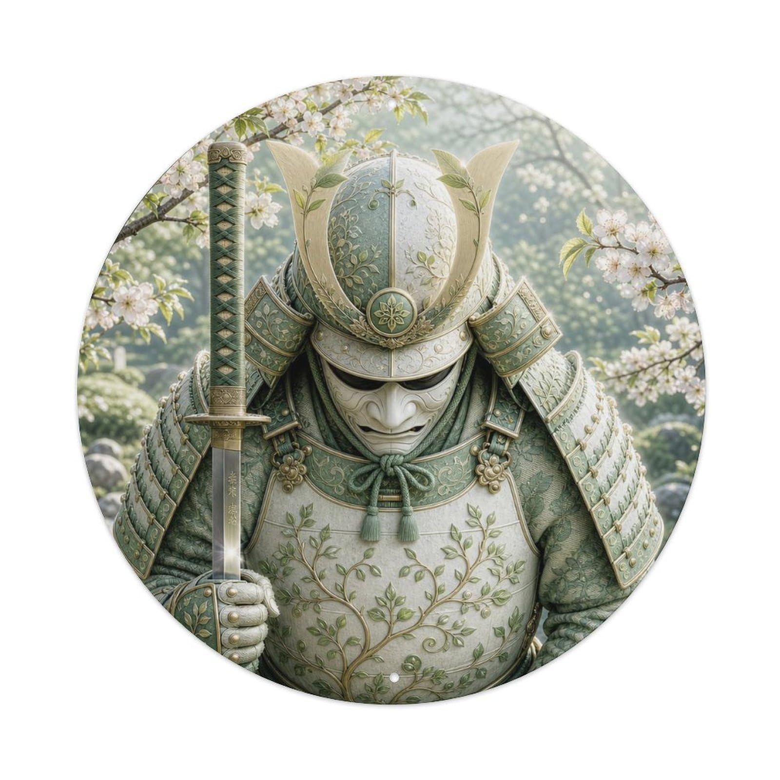 Okngb Style Ronin Mint Green Ceremonial Bow Stance Armor Label Metal Tin Sign Plaque Wall Decor For Cafe, Man Cave, Club Bar, Office, Home Garden Round Metal Poster 8X8inch