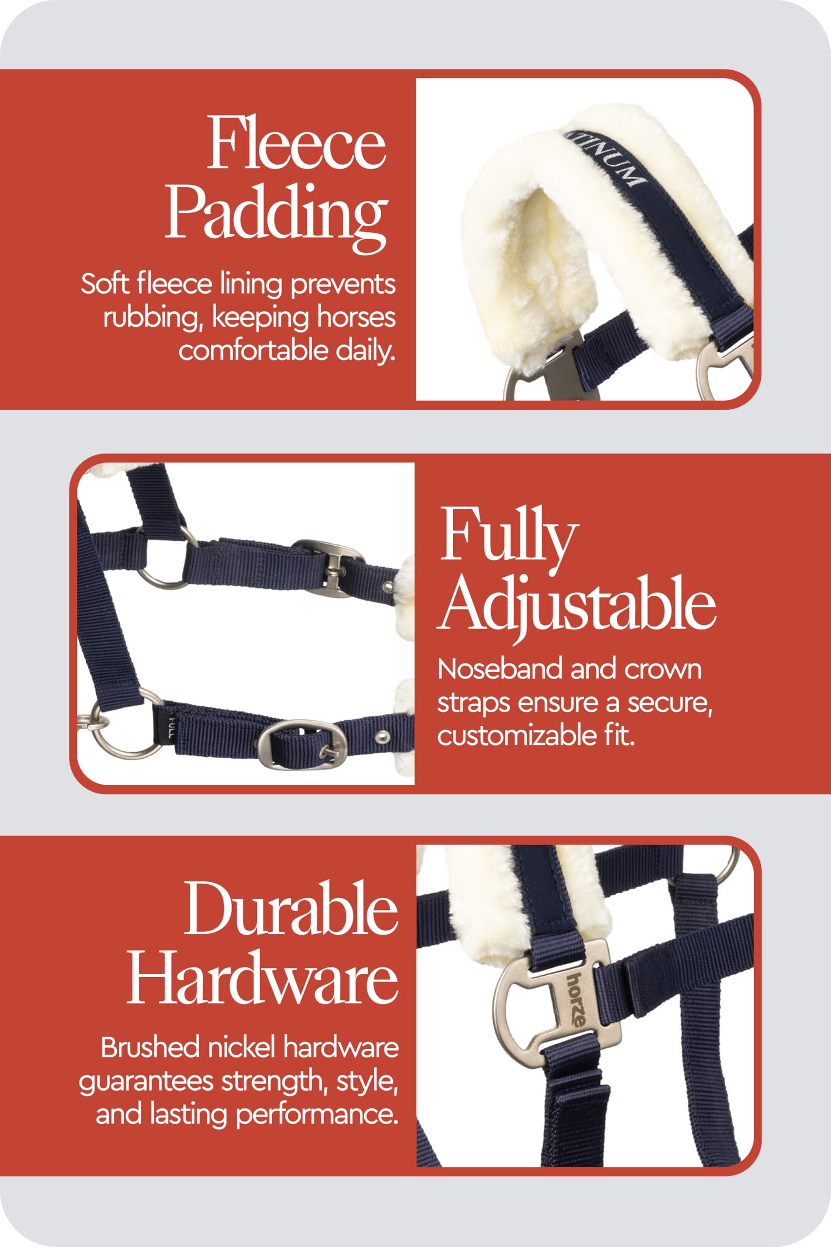 HORZE Pferde Halfter Howard aus Fleece, Halfter für Pferde und Pony, verstellbar, Blau, P