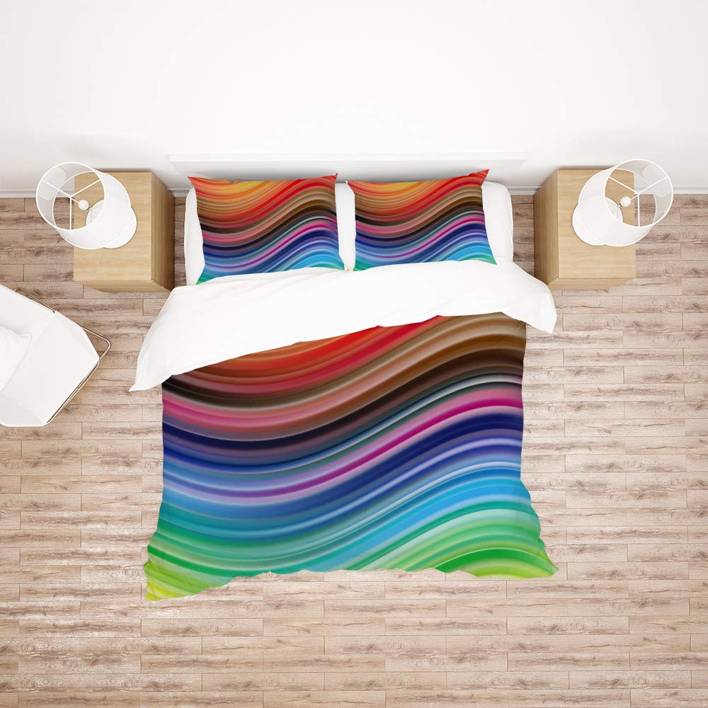 Parure de lit King Size polyester 3 pièces : housse de couette colorée toutes saisons