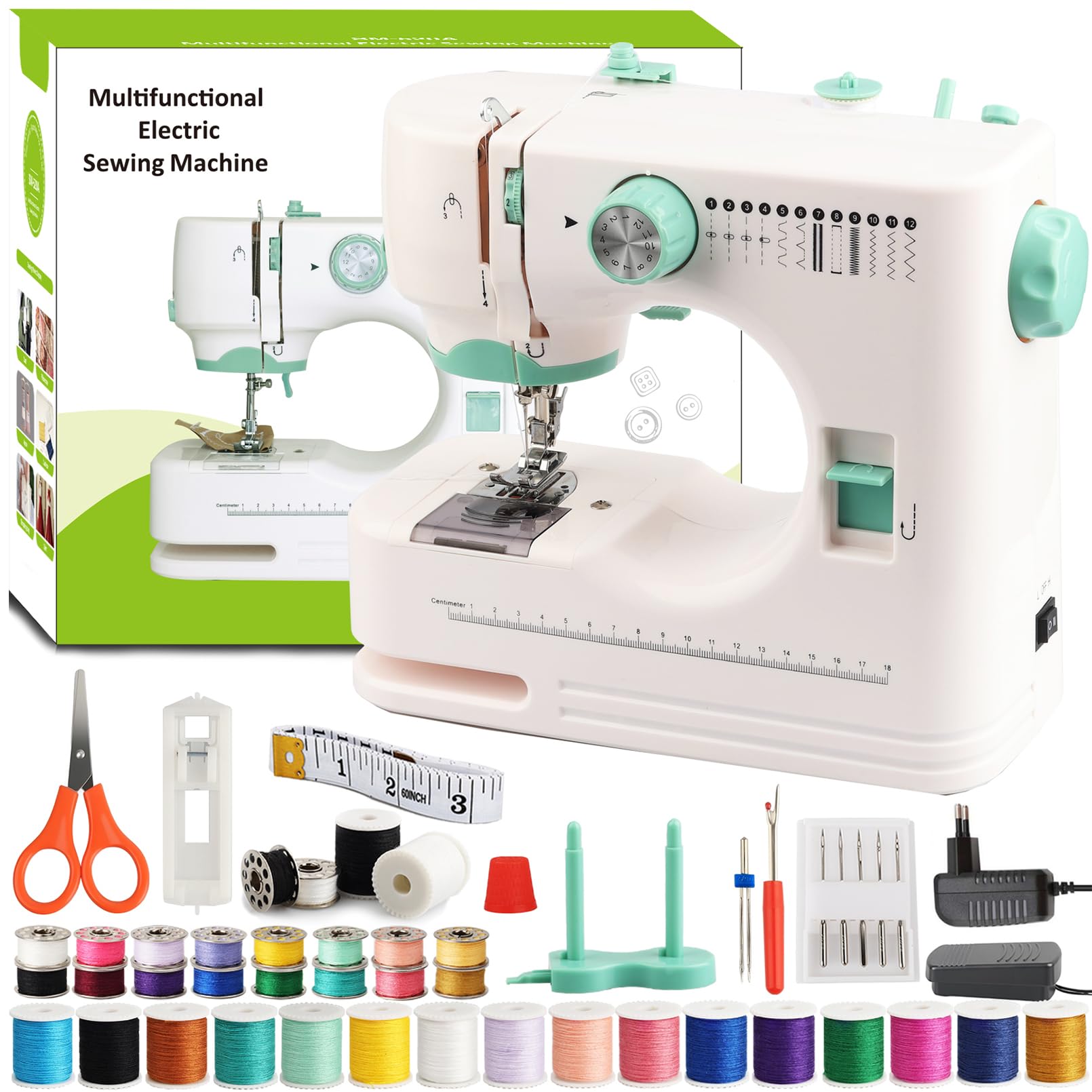 BRICH Mini-Nähmaschine für Anfänger & Kinder, tragbar, 12 Stiche, Pedal | 12 Nähprogramme, Overlock-Funktion, sicherer Fingerschutz, 42-teiliges Zubehör-Set, leicht unter 2kg