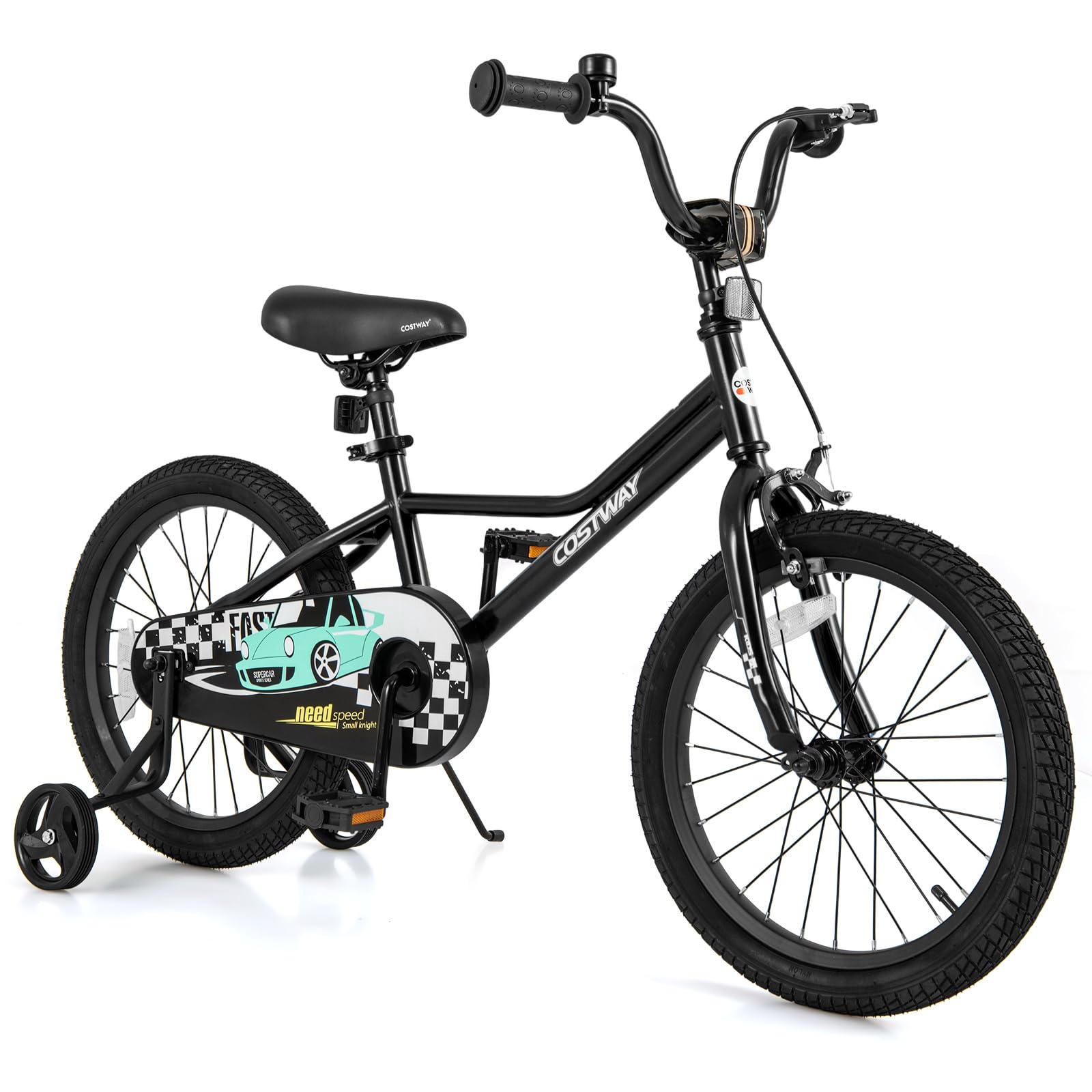 COSTWAY 18-inch kids' bike in black with training wheels, sleek design | Mubboo