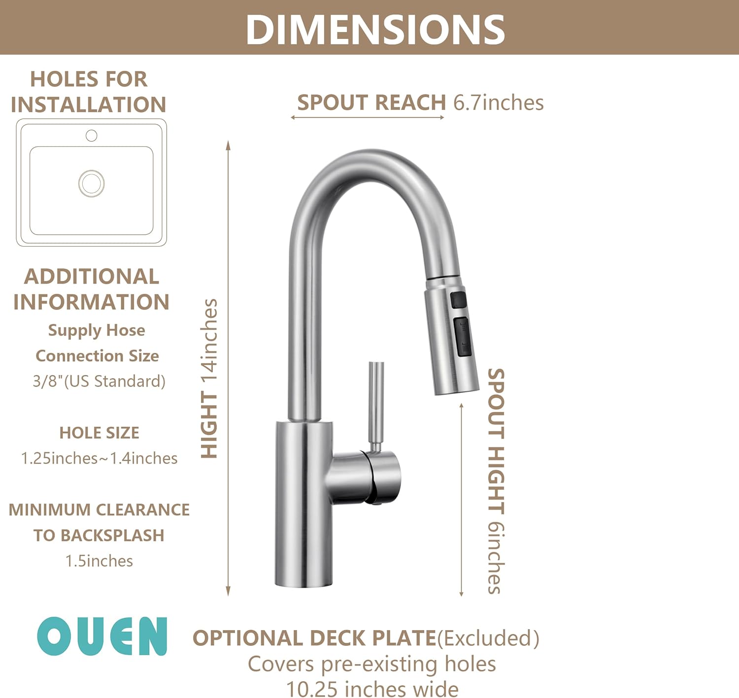Brushed Nickel Stainless Steel Pull-Down Kitchen Faucet