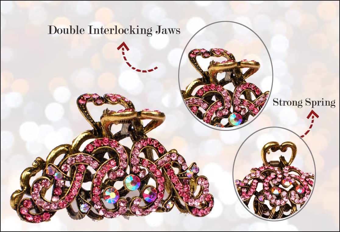 TROTH FASHION Metal Antique Gold Plated Hair Clips Women, Crystal Rhinestone Hair Claw, Diamante Claw Hair Clamp, Anti Slip Large Claw Clips for Thin & Thick Hair, Hair Styling Accessories Women - Image 4