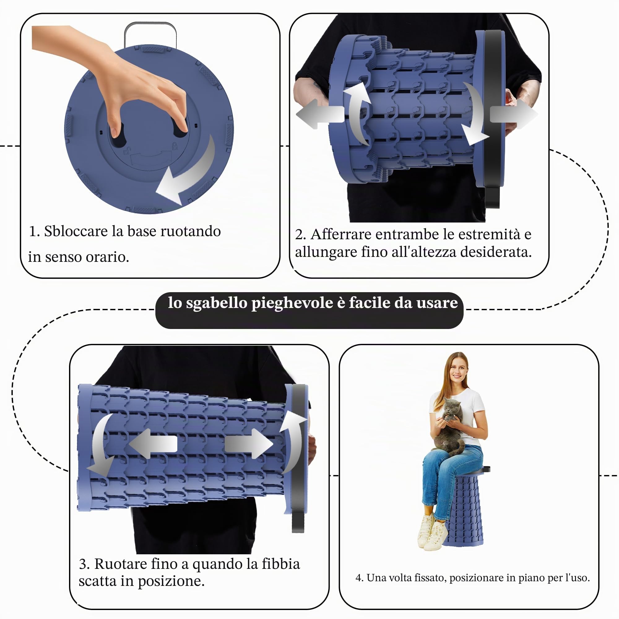 2025 Sgabello Pieghevole Portatile Pieghevole,Pieghevole,Telescopico Retrattile,Sgabello Regolabile per Adulti,per Pesca,BBQ,Giardinaggio,Viaggi, Barbecue,Carico massimo 200 kg con Moschettone
