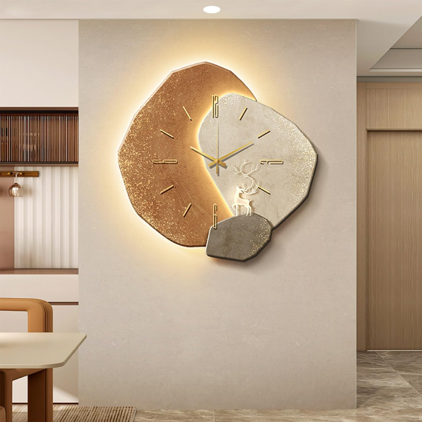 Orologio decorativo da parete 3D con luce a LED, orologio silenzioso decorativo moderno, grande scultura in pietra per soggiorno, design retroilluminato