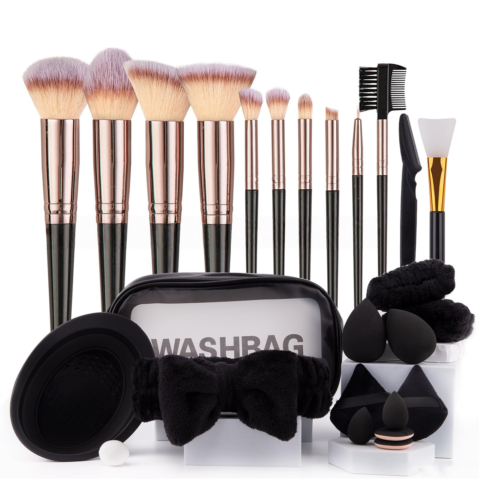 Ensemble de Pinceaux de Maquillage#4 | avec éponge de Makeup, houppette, Tapis de Nettoyage, pour Foundation Blush Concealer Ombres à Paupières Poudre, Contouring