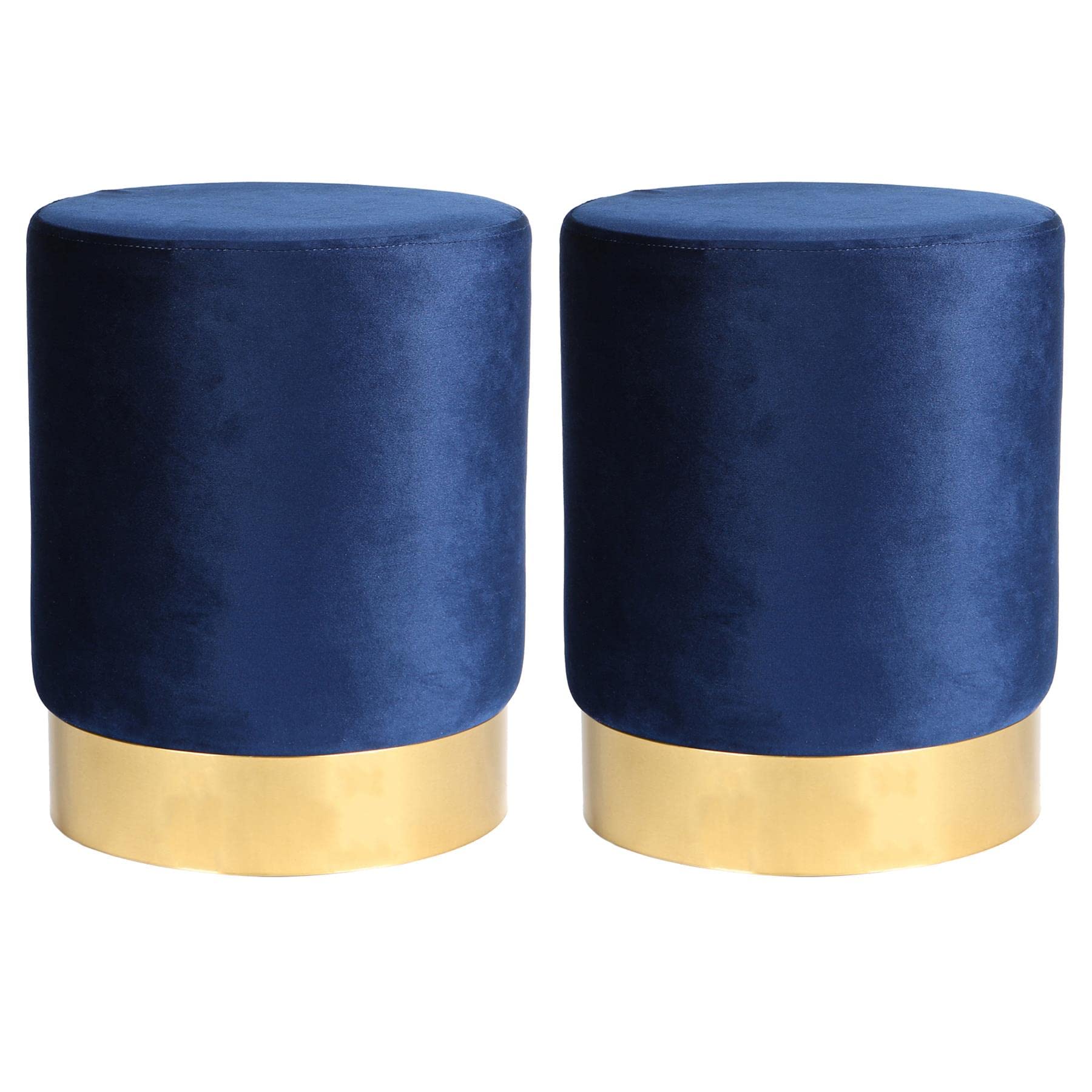 Harbour Housewares Round Velvet Pouffes - Luxe Living Room Bedroom Dressing Table Accent Footstool - 29 x 36cm - Blue โ image 1