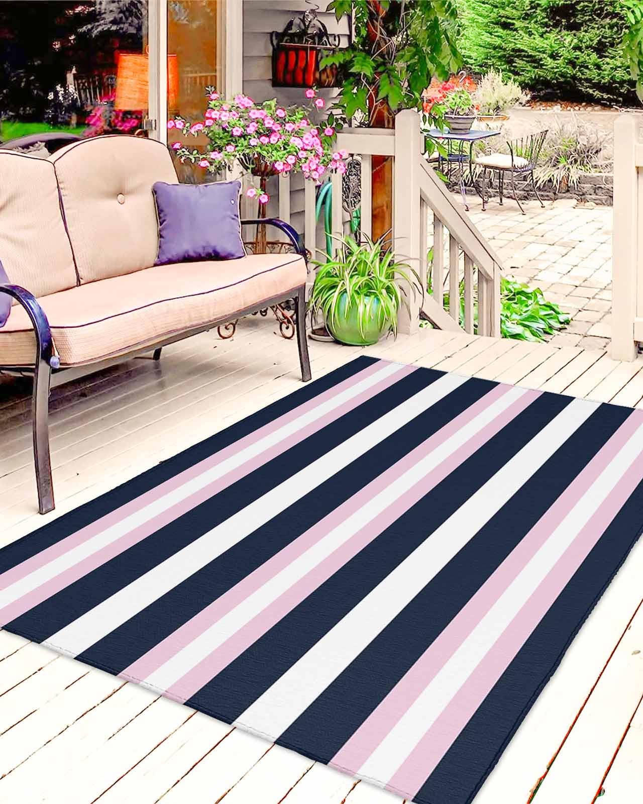 Amazon.com: Navy Blue Pink Outdoor Rug 5x8ft, Waterproof Indoor
