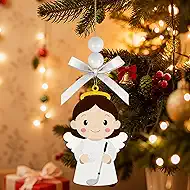 3.9in Golf Angel Christmas Ornaments Wooden Hanging Angel Ornament Sport Ball Xmas Tree Decorations for Home Crafts Golf Lovers Sport Players Fans Family Holiday Party Supplies