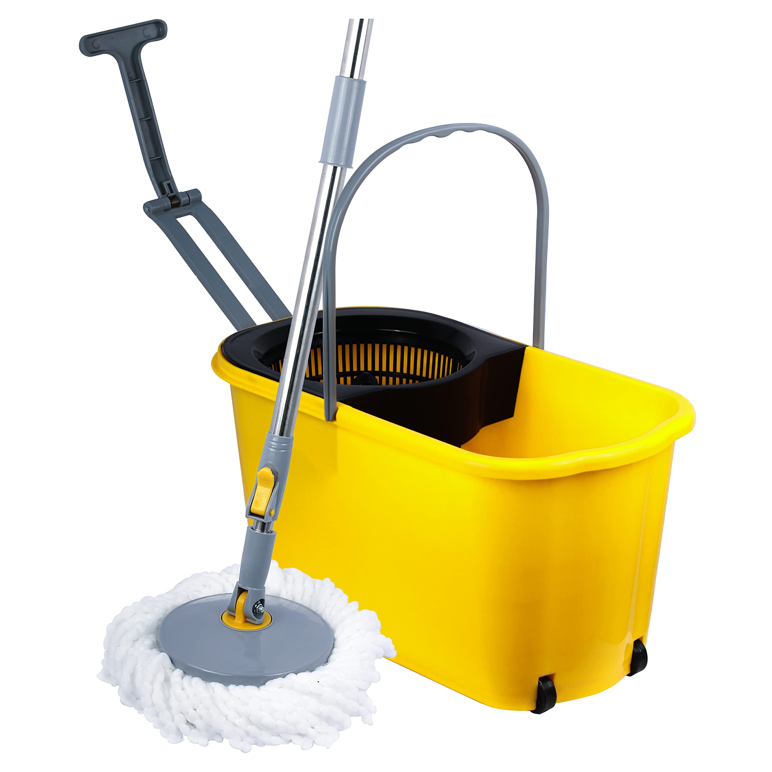 Classic Spin Mop Yellow Bucket Set with Pull Handle, Wheels