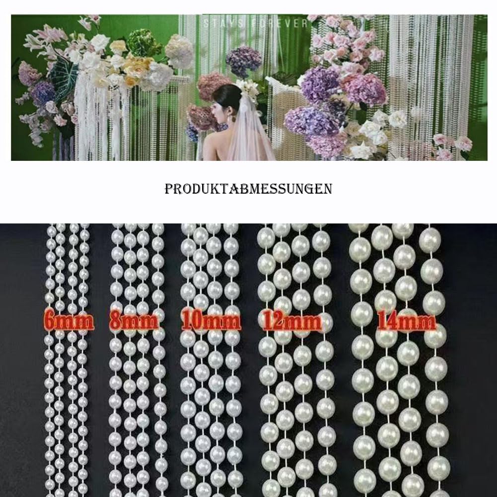 Perlengirlande 20M Hochzeit Perlenschnur Perlenkette Weihnachtsbaum Kette Kunstperlen Deko Hängende Ornamente Weihnachtskette Perlenband Tischdeko Girlande für DIY Handwerk Dekoration (8mm)