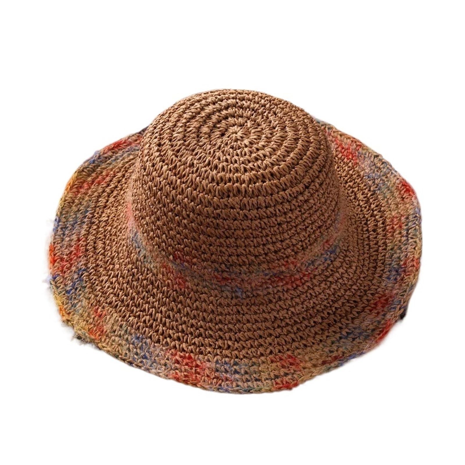 Cappelli di Paglia Intrecciati Pieghevoli Estivi da 1pc for Le Vacanze al Mare Viaggio, Cappello Sole A Tesa Larga Scavato Traspirante Indossare per Viaggio