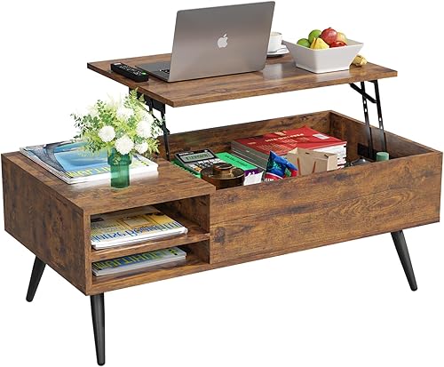 Miniatura 8 de PayLessHere Mesa auxiliar elevable con almacenamiento ajustable y compartimento oculto, mesa de centro pequeña de madera para el hogar, sala de