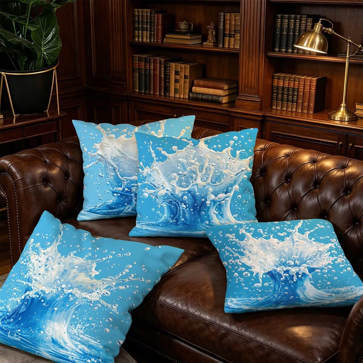 Federe Cuscini Divano 55x55 cm, Blu Navy Cuscini per Divano, Velluto Federe Cuscino Letto Impermeabili Set da 4, Copricuscini Estate Motivo con Cerniera Invisibile Design per Sofá, Regalo Donna D-65