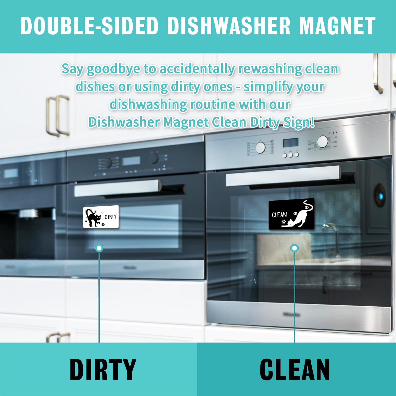 Black Cat Clean/Dirty Dishwasher Magnet - Double Sided Funny Kitchen Sign For Dishwasher & Fridge - View #2