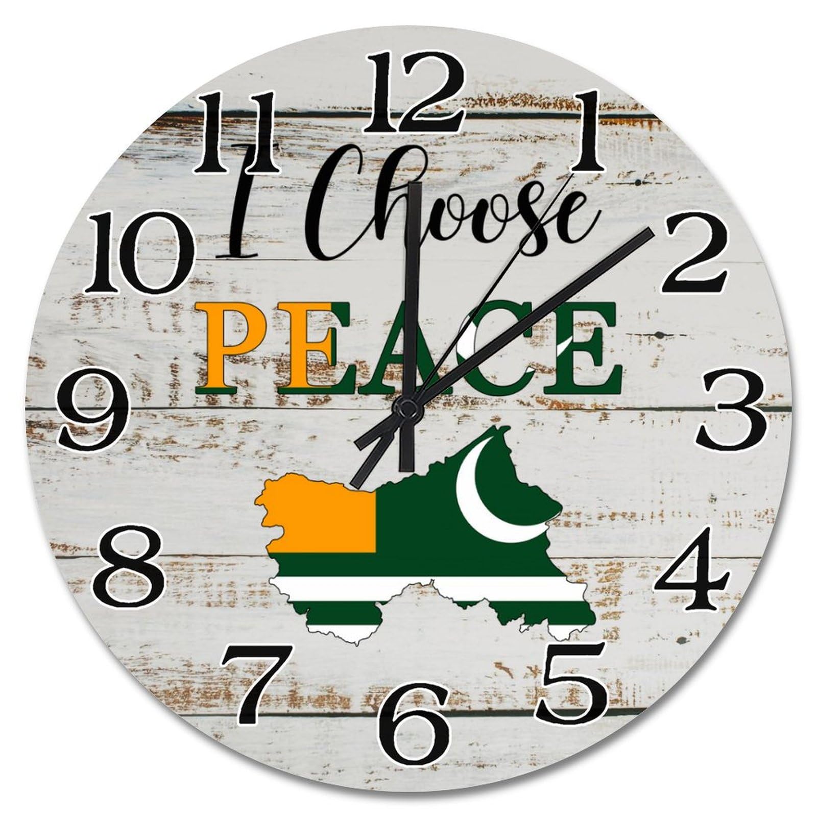 Grande horloge murale en bois Cachemire I Choose Peace, cadran vintage suspendu rétro de 25,4 cm