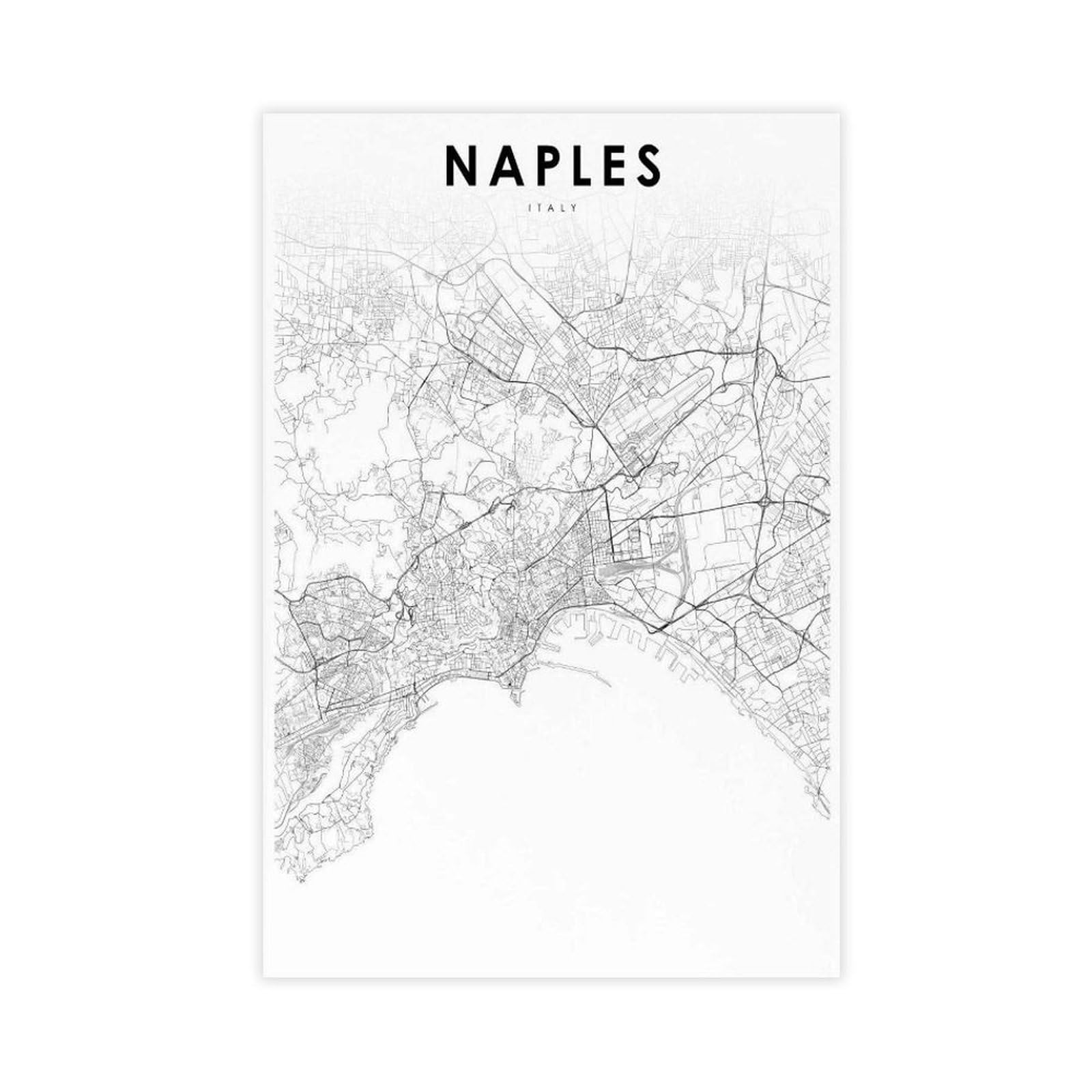 Qogdaf Naples Area Italy Map Canvas Poster Bedroom Decor Landscape Office Room Decor Gift 08X12inch(20X30cm)