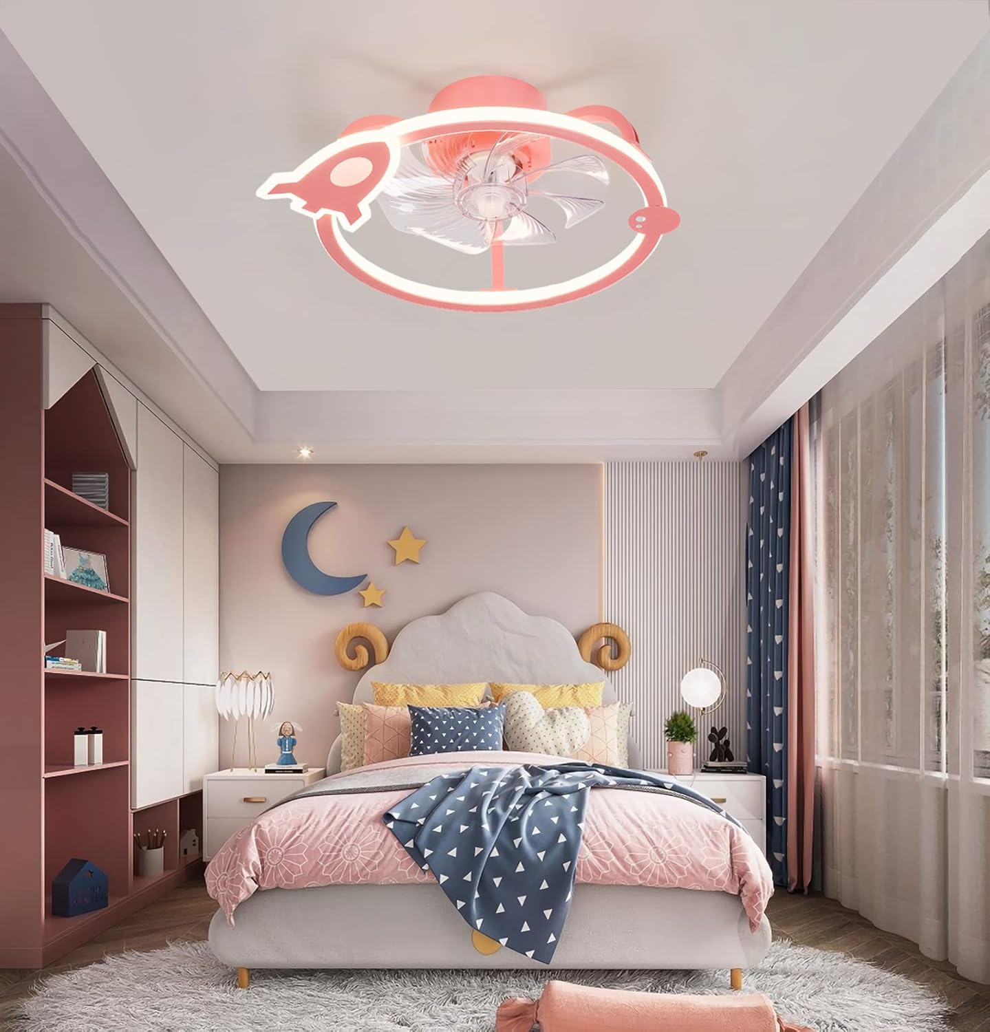 YUEGOO Ceiling Fans with Lamps,Ceiling Fan Light with Remote Control Silent 3 Colors Dimmable Ceiling Fan with Led Lamp Dc Reversible 6 Speed Winter Summer Mode Designer Chandelier/Pink/F
