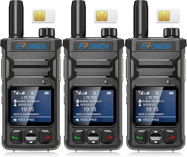 OMIZN T6 Ultra-Thin Global Walkie Talkie Unlimited Range Nationwide Portable PoC Two Way Radio Long Range Zinc Alloy Shockproof AES256 Noise Reduction Type-C Charging Black 3 Pack