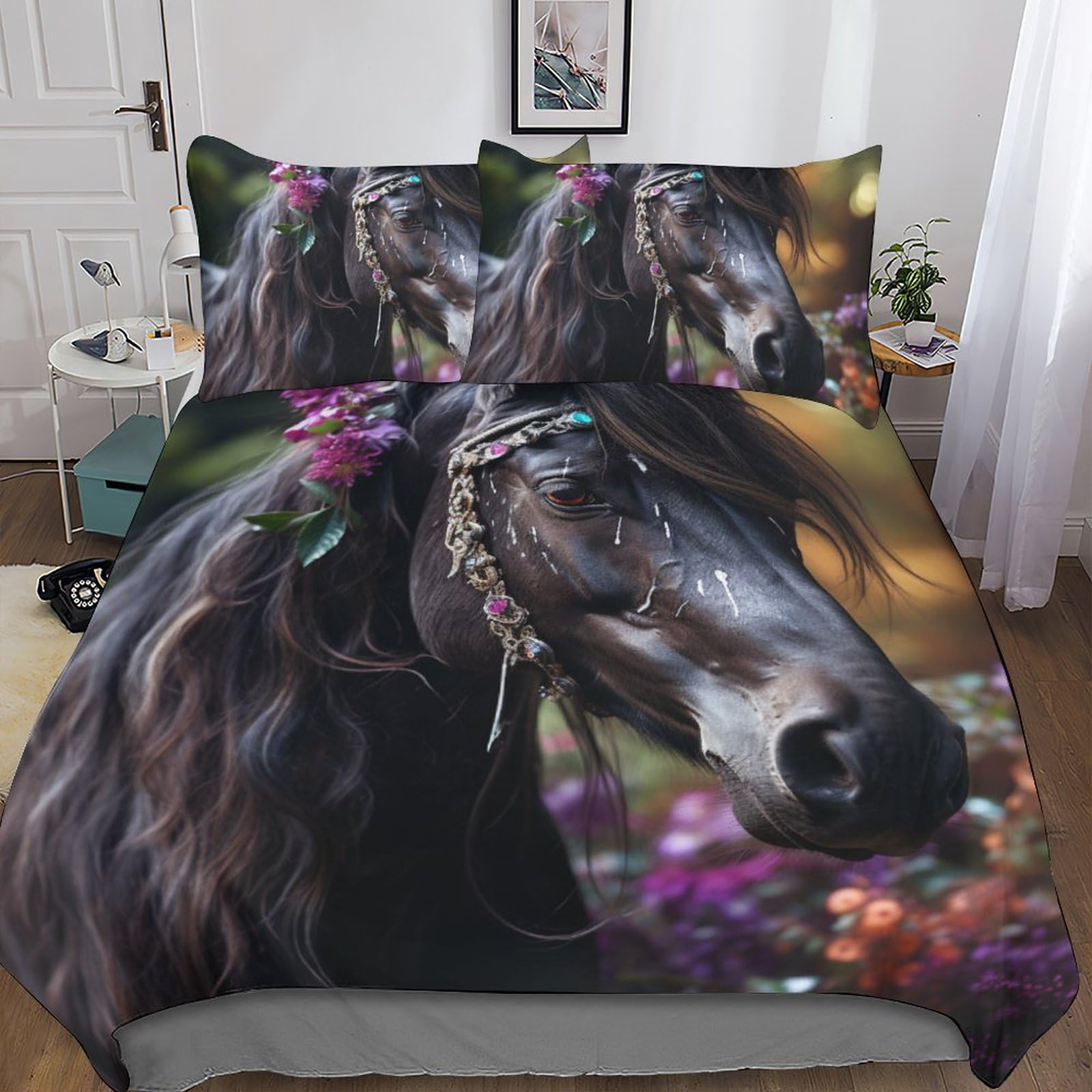 Housse de couette chevaux hypoallergénique avec fermeture éclair et microfibre thermorégulatrice