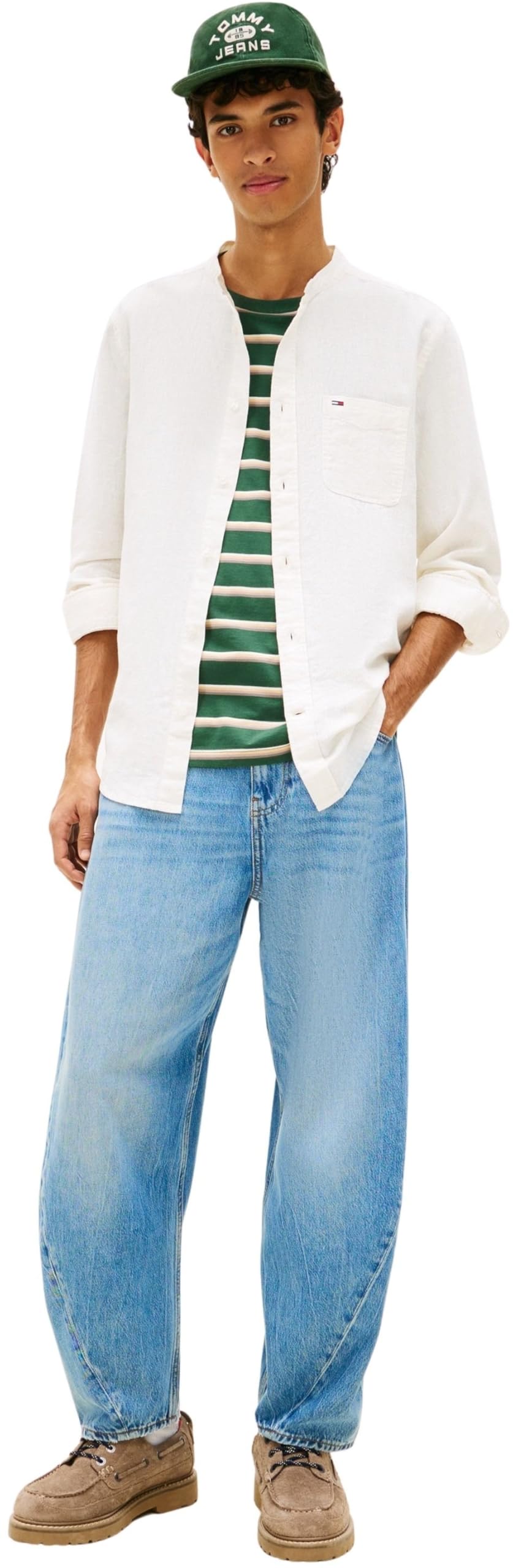 Tommy Jeans Męska koszula TJM Reg Linen Mx Band Cllr DM0DM22756 L/S, biała (Ecru), XL