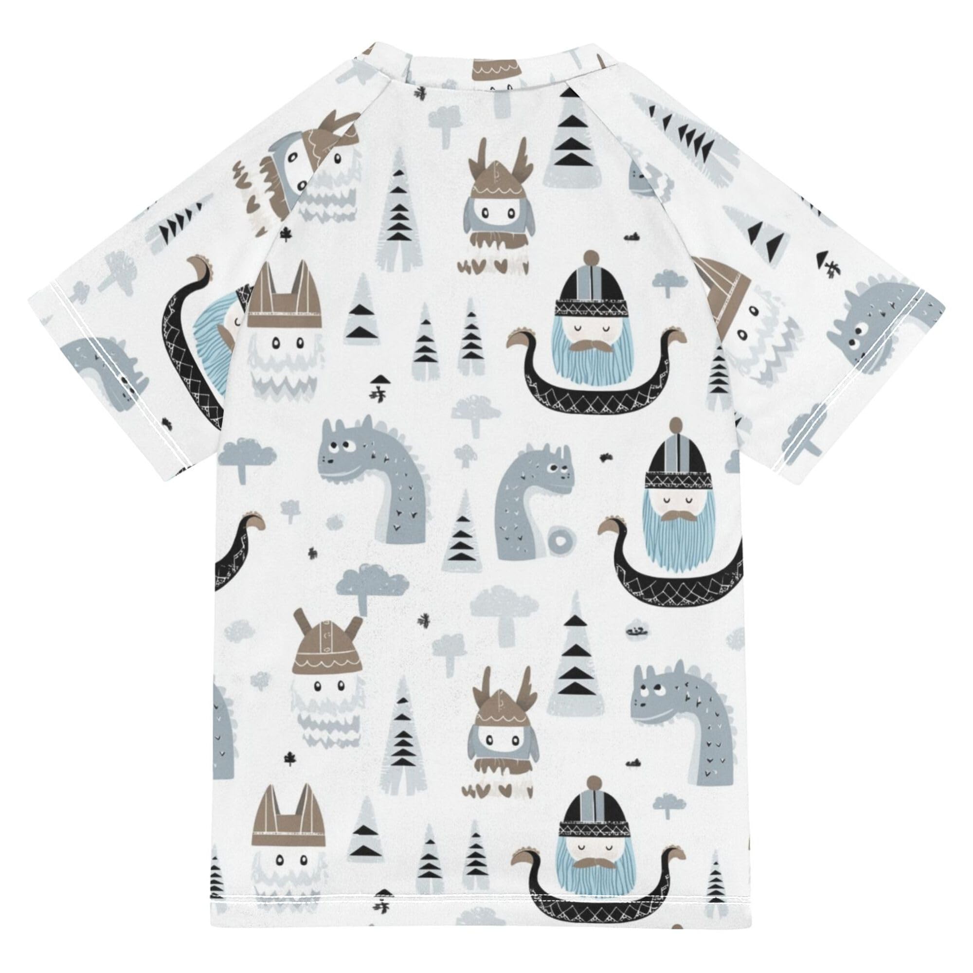 Wudan Cute Vikings Trendy Scandinavian Bathing Suit Girls Short Sleeves Rash Guard for Girls Swimwears Shirts for Youth Boy 11-12Y