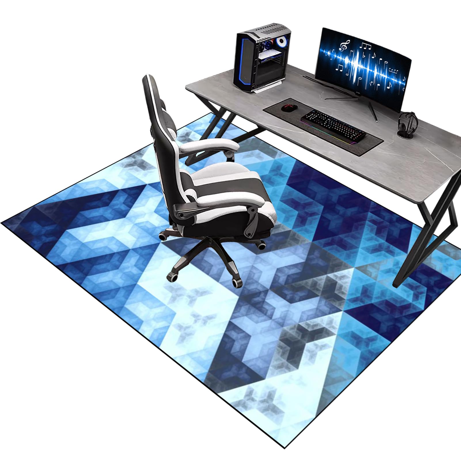 Floor Protection Mat for Hard Floors, 110 x 120 cm Gaming Chair Mat for Carpet & Wooden Floors, Chair Rolling Mat Carpeted Floor, Non-slip Gaming Computer Chair Mat for Gaming Room Home Office Decor