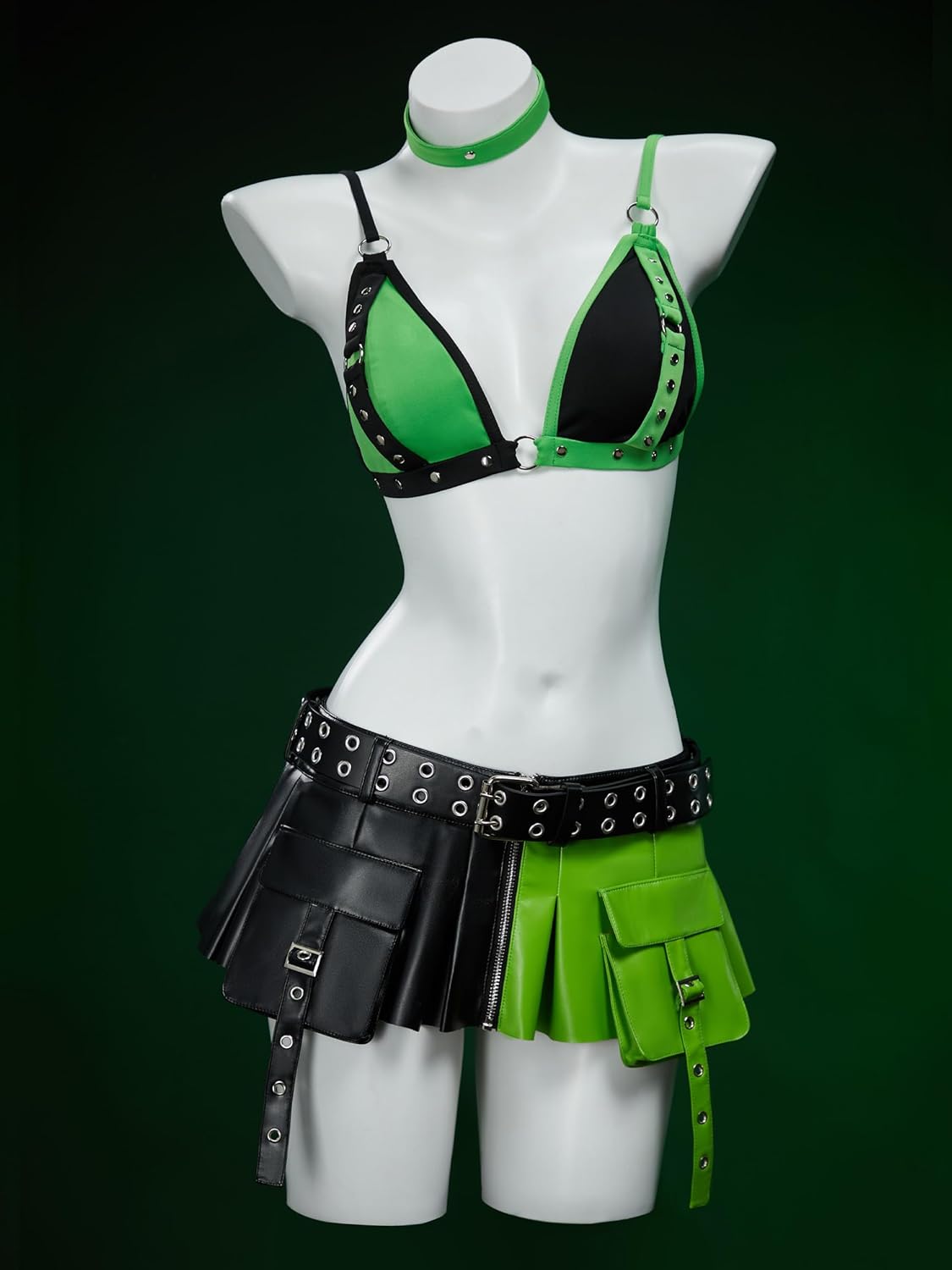 MEOWCOS Women's Top Coat Skirt Set with Choker and Belt Halloween Cosplay Costume - Image 4