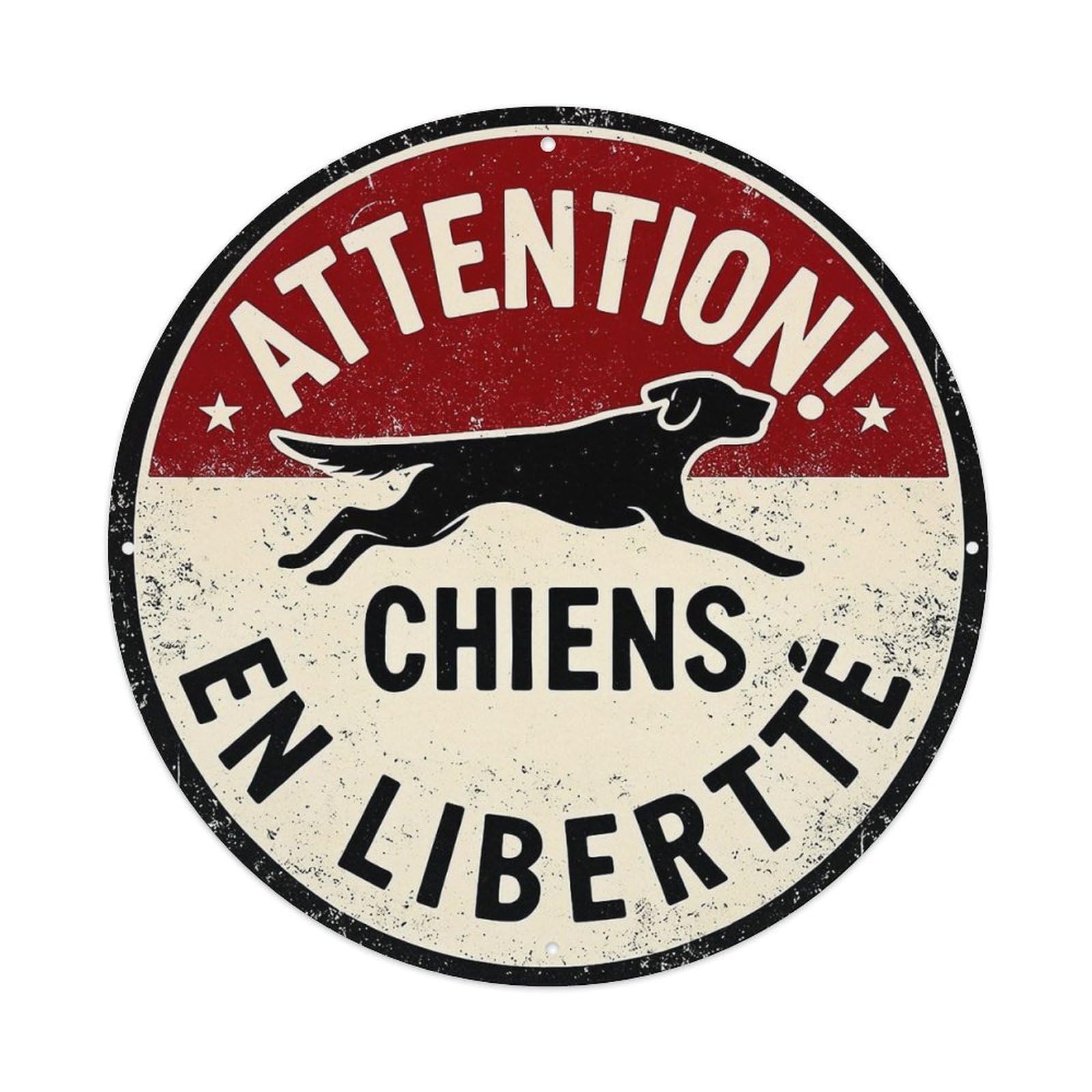 Jdyansheng Vintage Attention Chiens En Liberte Sign Tin Sign Metal Poster Metal Signs For Home Man Cave Bar Cafe Kitchen Laundry Room Wall Decorations 8X8 Inches