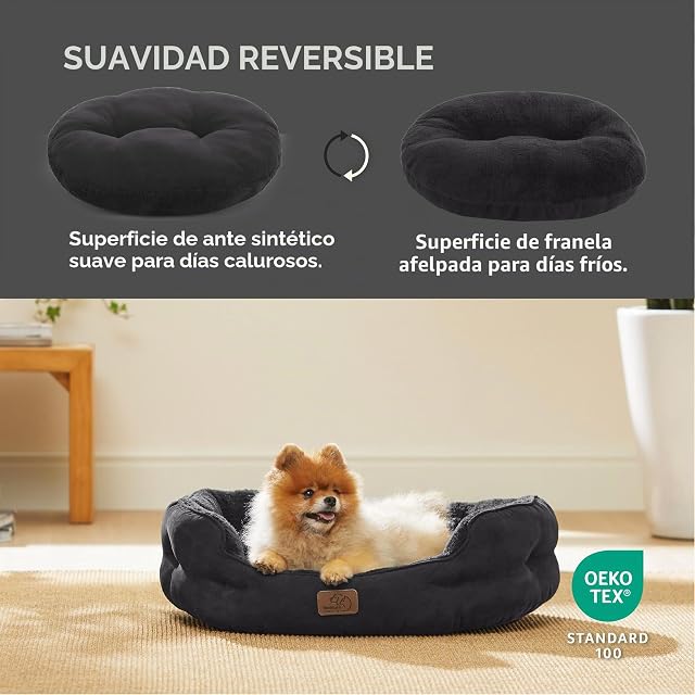 Foto 2 de 7 de Bedsure Cama Grande Lavable - Redonda Antideslizante para Gatos y Cachorros de Interior, Negro 63x53x20cm