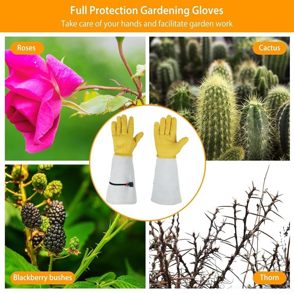 Guanti da giardinaggio resistenti per potatura, resistenti alle spine, in pelle di capra e pelle di vacchetta, con protezione lunga dell'avambraccio per paesaggistica e diserbo